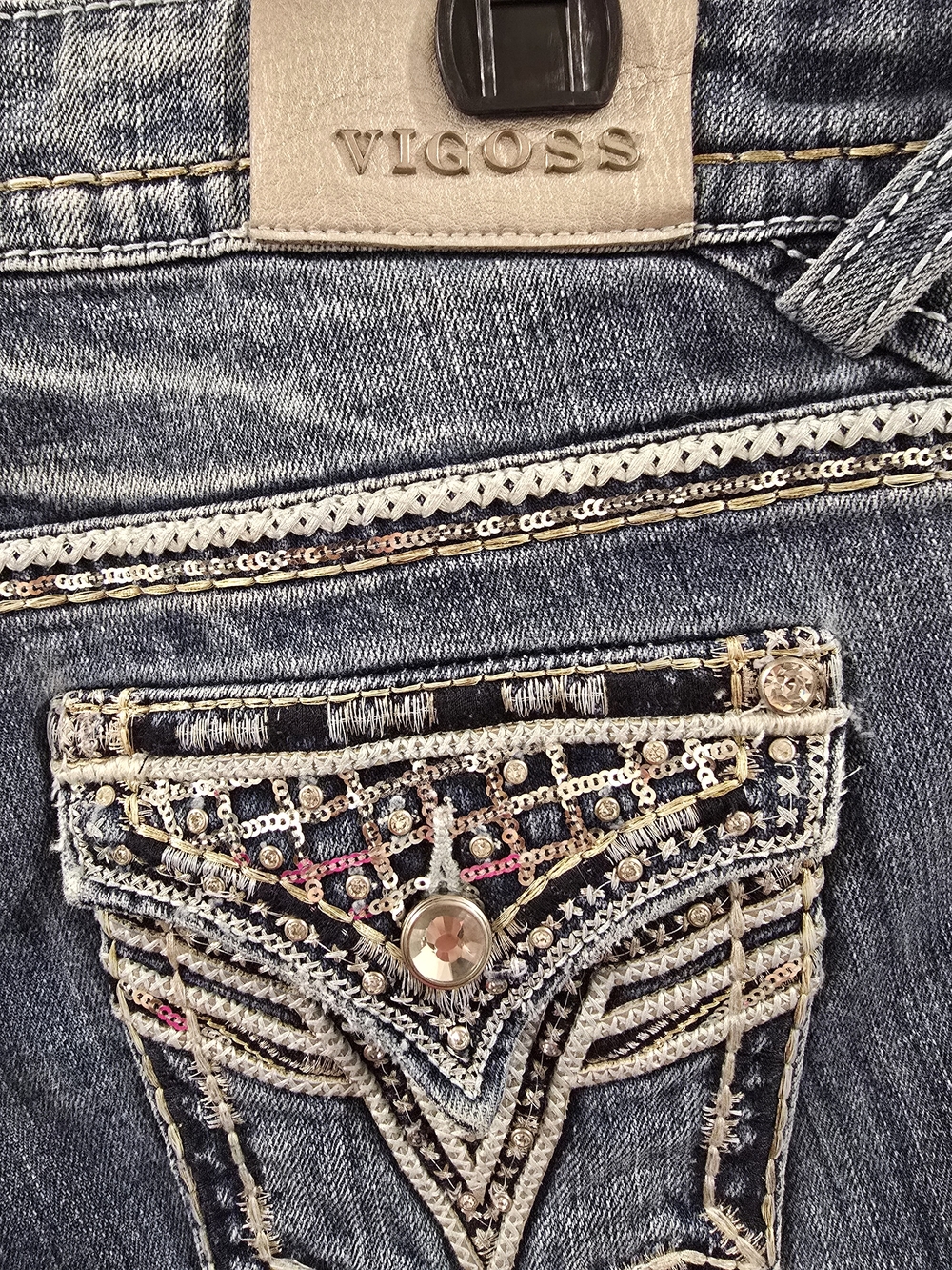 Vigoss Medium Blue Embellished Back-Pocket Boot Cut Jeans - Picture 4 of 5